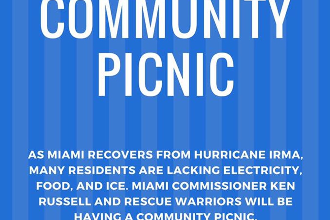 Community Picnic in Coconut Grove  4pm today, at city hall near the new Regatta park. 