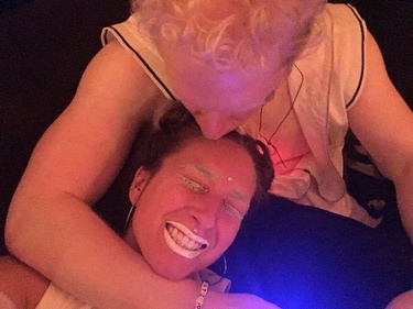 Serving some LEWKS at EDC first version of the all white outfit