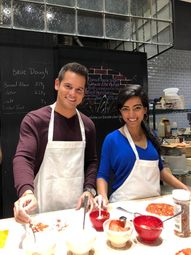 Our second date - pizza making class! Where Eric learned that Menka does not eat fruits, even though she comes from the fruit capital of the world