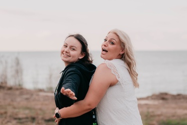 Jr Bridesmaid and Bride-to-be goofing off