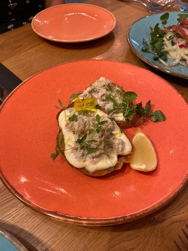 Crab bruschetta, brown & white crab meat & lemon