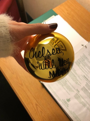 “Chelsea, will you marry me” Ryan had this and the ring box in his coat the entire day we got engaged. It was cold outside so I even stuck my arm in his coat a few times while we were walking around Frankenmuth and I can’t believe he kept his cool the whole time!