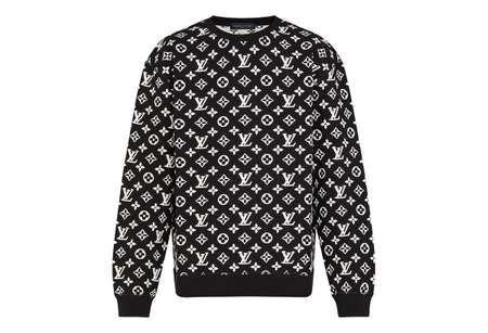 Luxury Louis Vuitton Full Monogram Jacquard Crewneck Sweatshirt Black  (2021)
