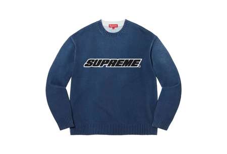 Supreme Printed Washed Sweater Navy (SS23) | TBC - KLEKT