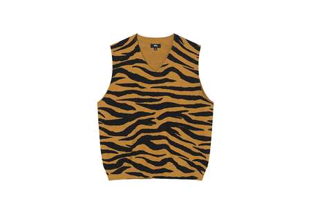 Stussy Tiger Printed Sweater Vest Mustard (FW22) | TBC - KLEKT