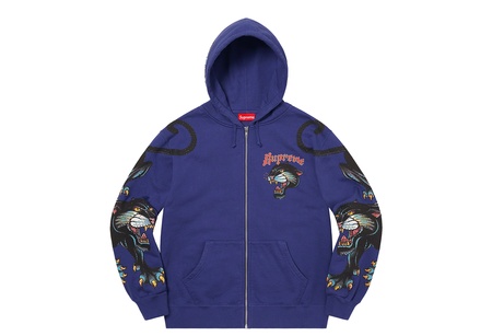 Supreme Panther Zip Up Hooded Sweatshirt Washed Navy (SS21) | SS21