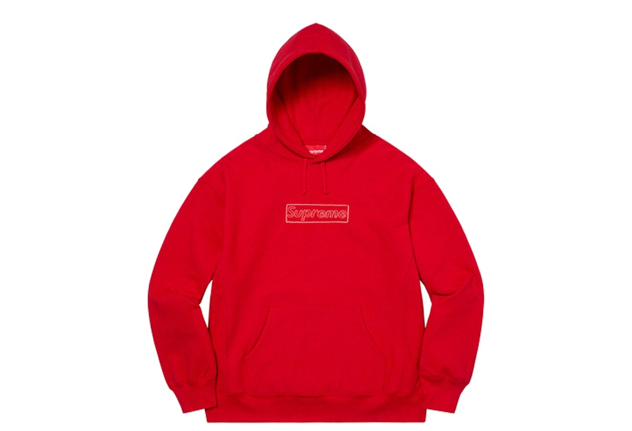 Supreme x KAWS Chalk Logo Hooded Sweatshirt Red (SS21)