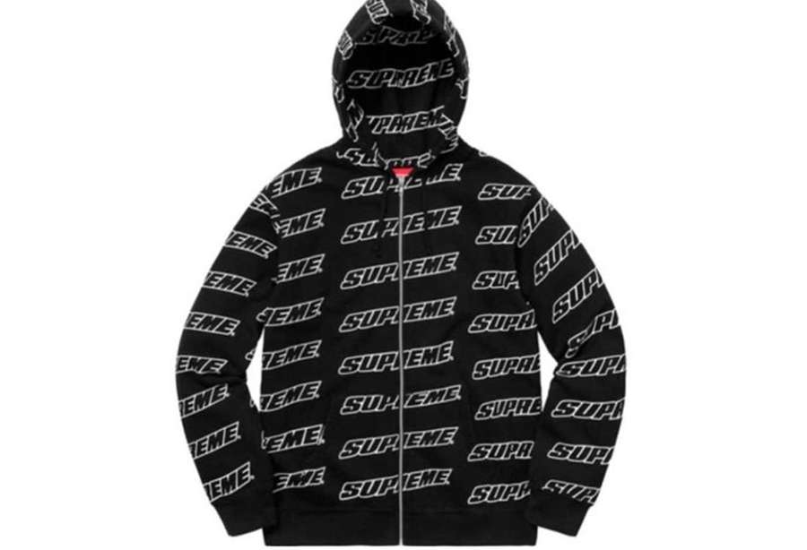Supreme Repeat Zip Up Hooded Sweatshirt Black