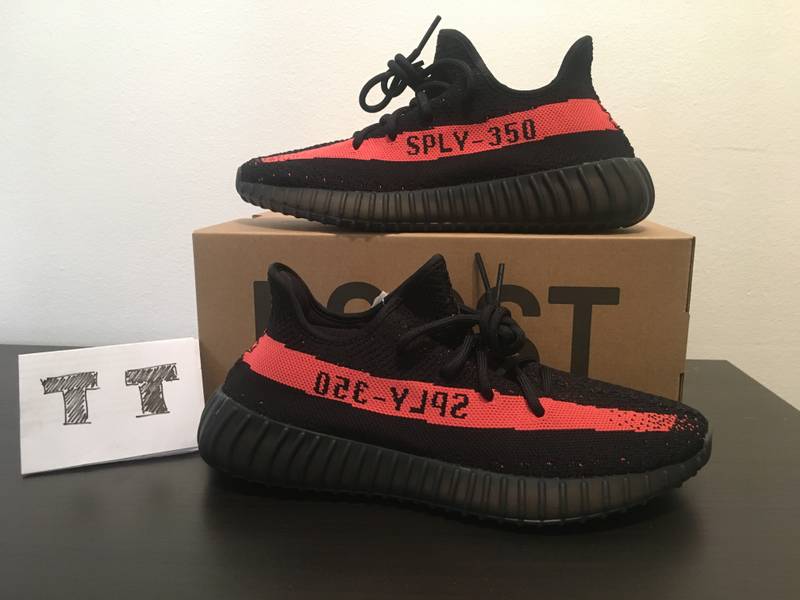 Shop Yeezy boost 350 v2 'black red' cp 965 full sizes uk Size 7