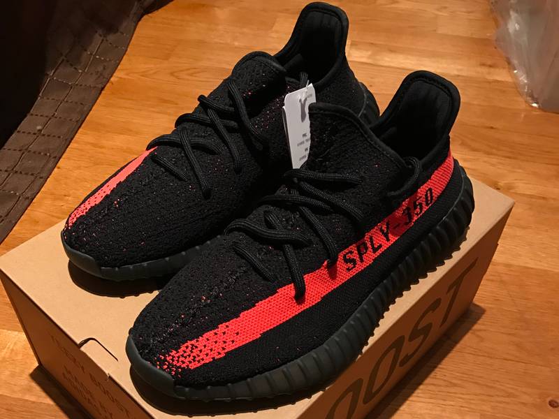 Adidas Yeezy 350 v2 Black Red BRed Size 9.5, Authenticated