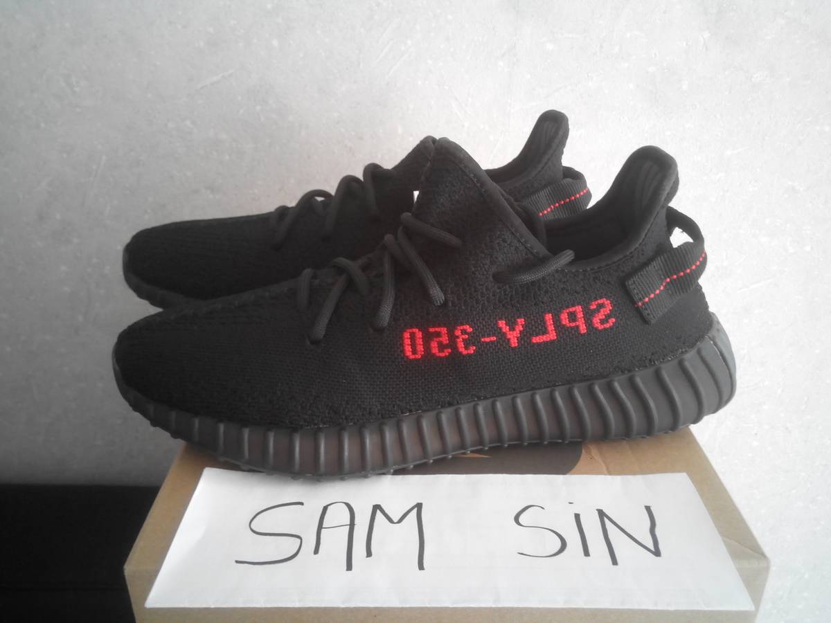 Adidas Yeezy 350 v2 Black Red BRed Size 9.5, Authenticated
