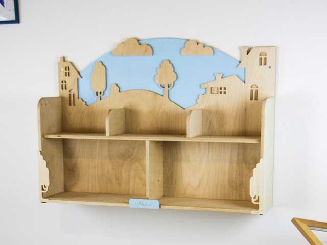 plywood shelf with carved background