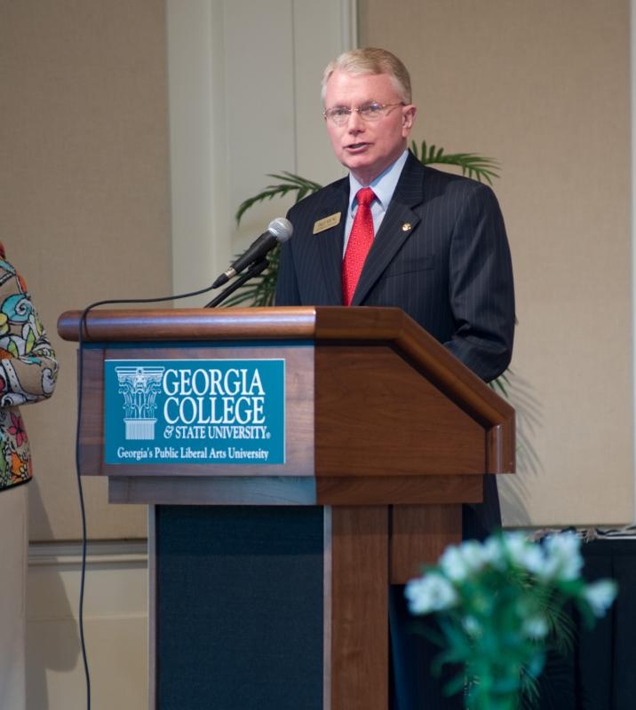 Photo of Dale Young during a student awards ceremony at Georgia College.