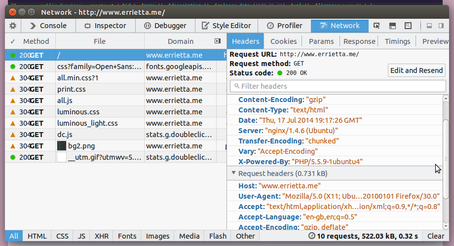 Firefox single request info