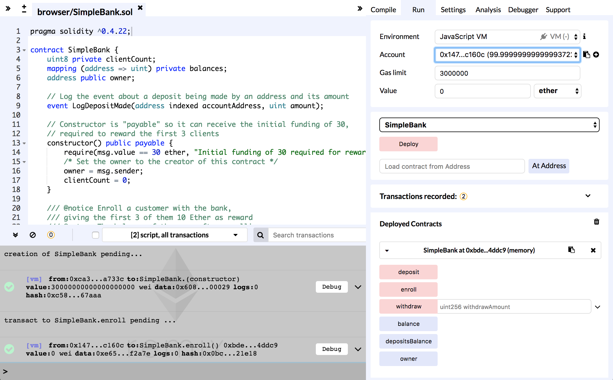 Remix SimpleBank Enrolled
