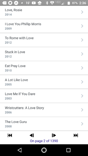 Search results with pager buttons