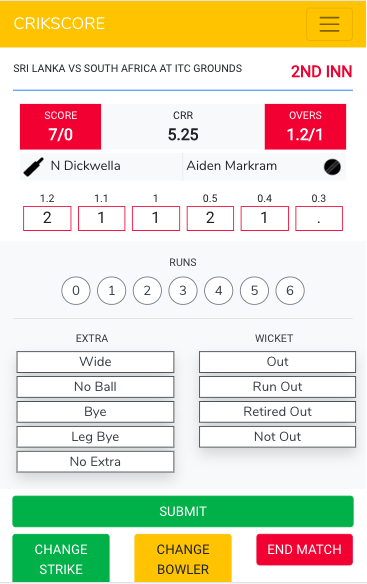 Cricket on sale scoring app