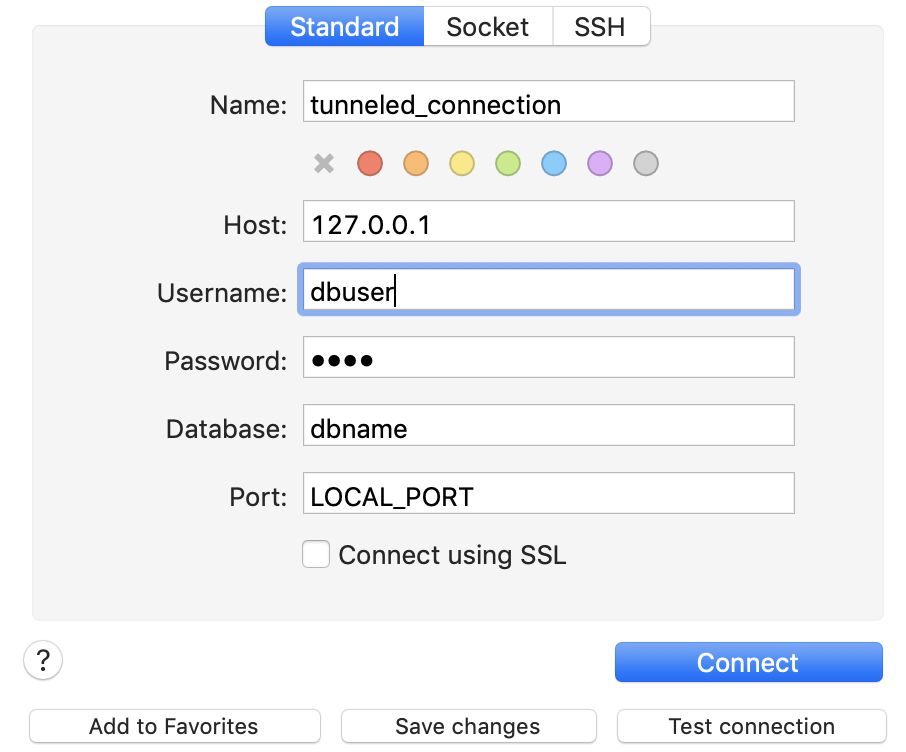 Example connection configuration from Sequel Pro
