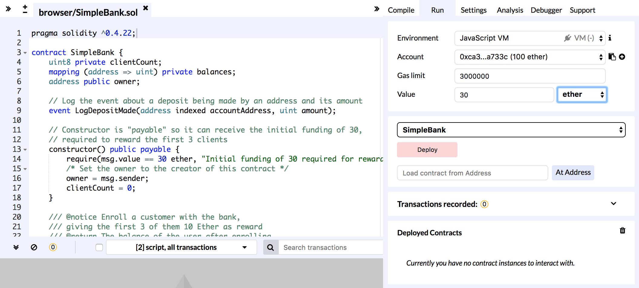 Remix SimpleBank Deploy