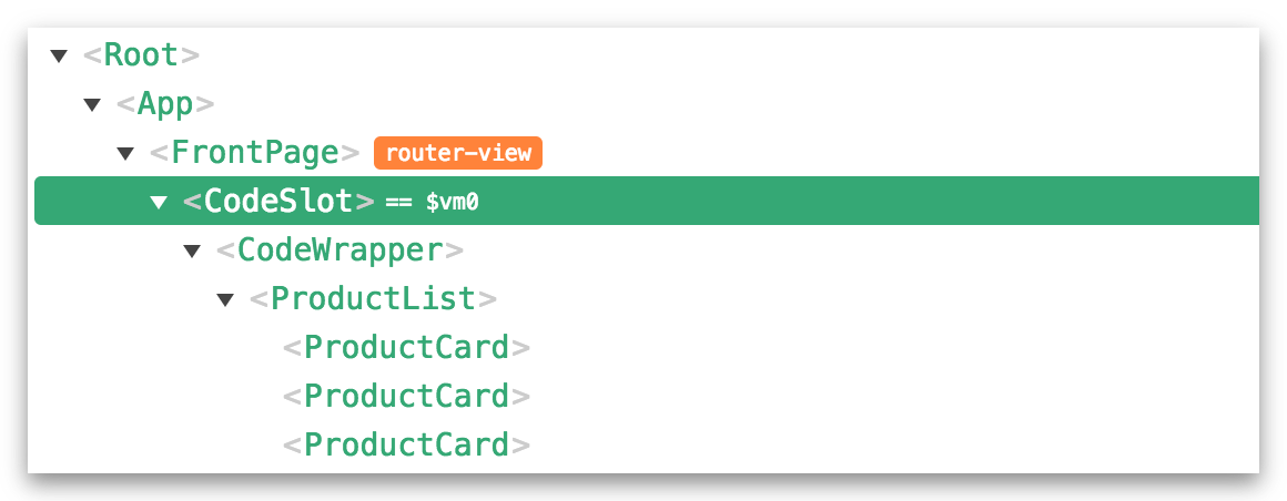 Vue hierarchy from the Chrome developer tool