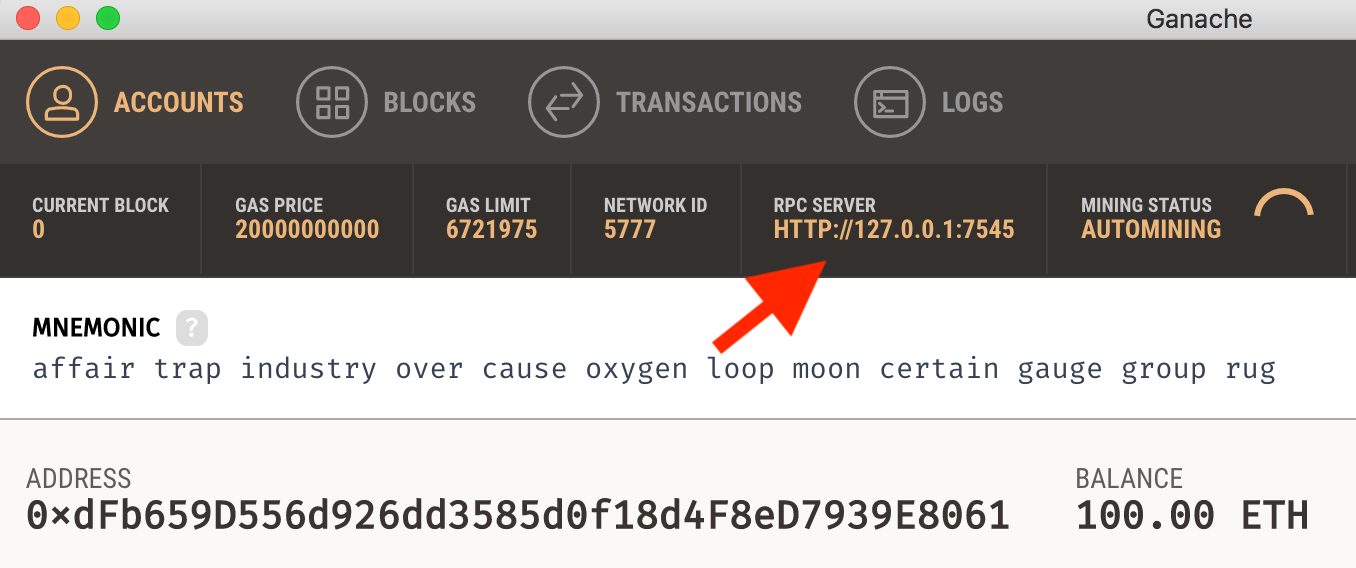 IP and port in Ganache
