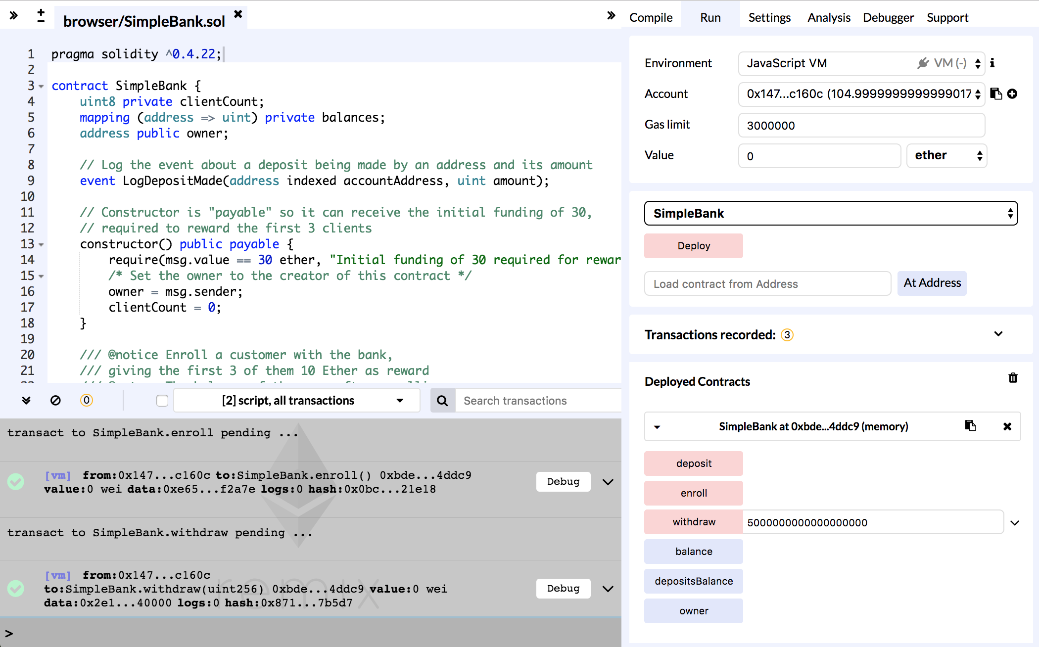 Remix SimpleBank Withdrawal