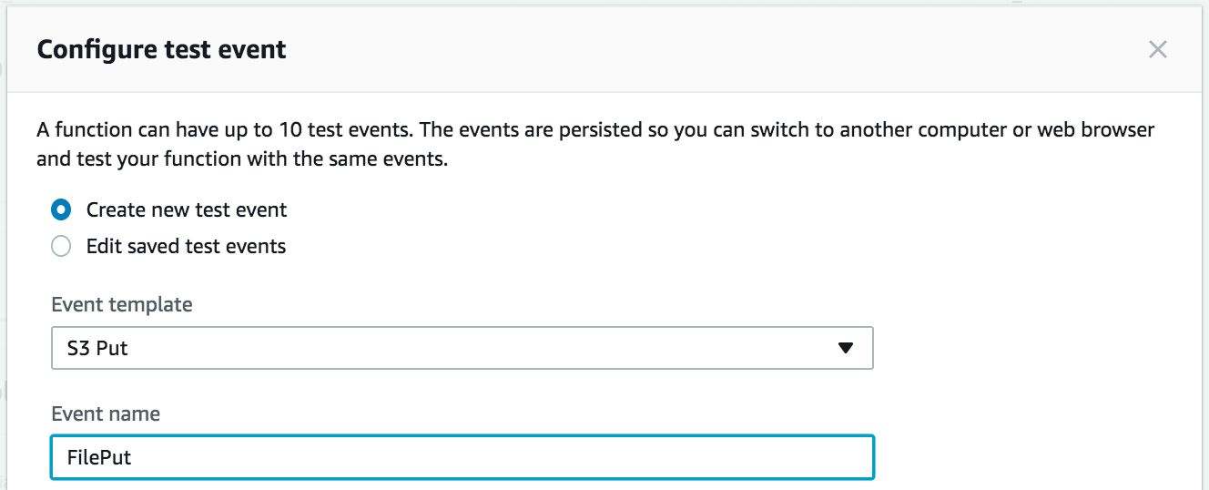 Test event configuration