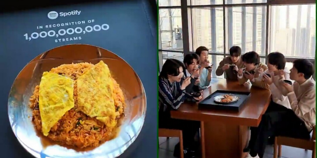 BTS celebrate with bibimbap on their Spotify 1 Billion Streams Plaque for 'Dynamite'
