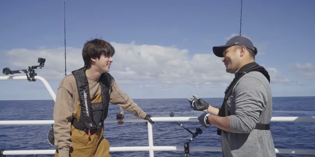 Behind the scenes of 'Super Tuna': BTS' Jin and BUMZU, a baby shark, and fishing for tuna