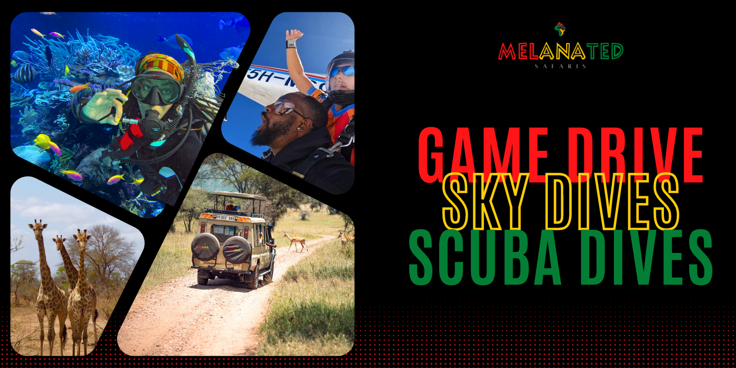 Sky Dives,  Scuba Dives, Game Drives