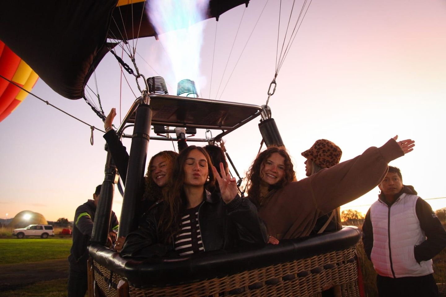 Hot air balloon over the city of the gods