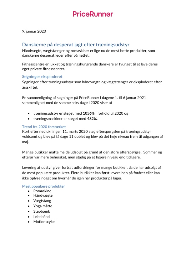 Efterspørgsel på træningsudstyr eksploderet