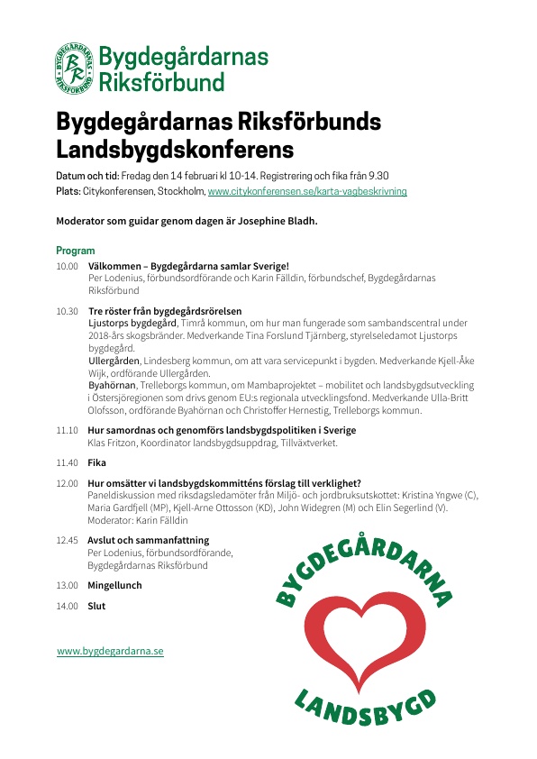 Program Landsbygdskonferens 14 februari 2020