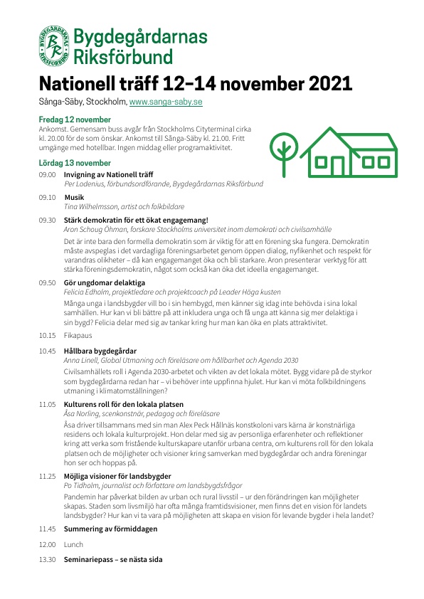 Program Nationell träff 12-14 november 2021