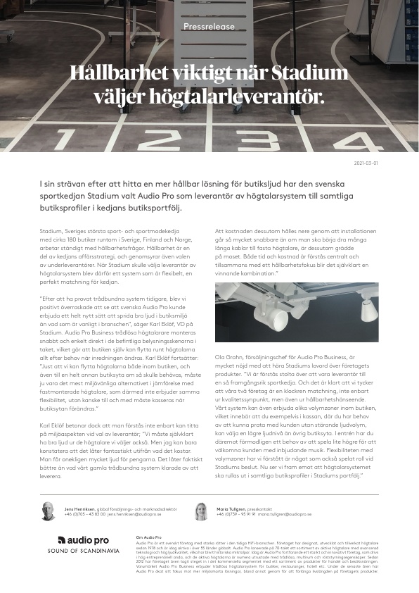 Stadium, Audio Pro Business, Pressrelease