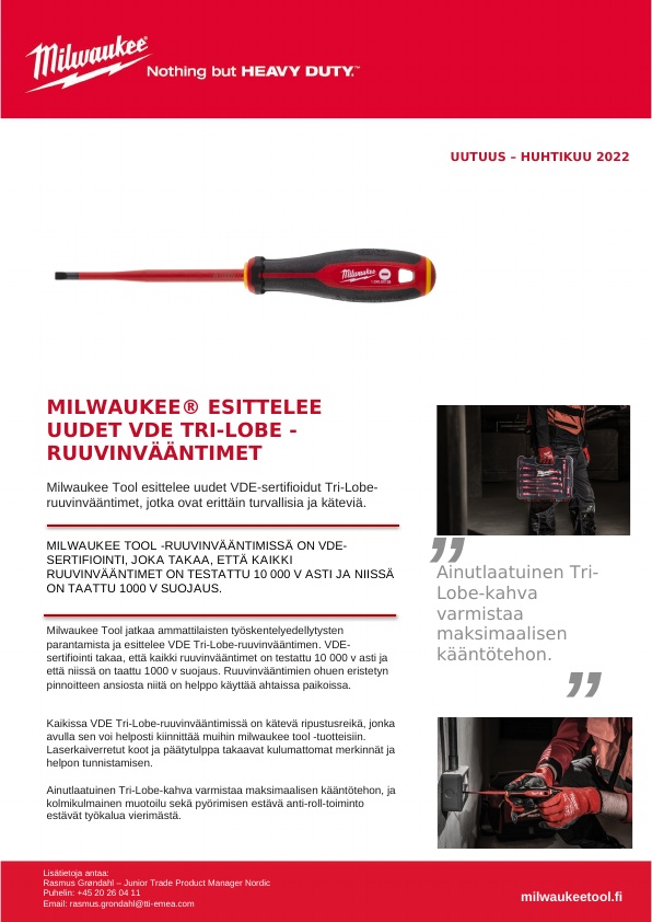 Milwaukee Tool esittelee uudet VDE-sertifioidut Tri-Lobe-ruuvinvääntimet, jotka ovat erittäin turvallisia ja käteviä.