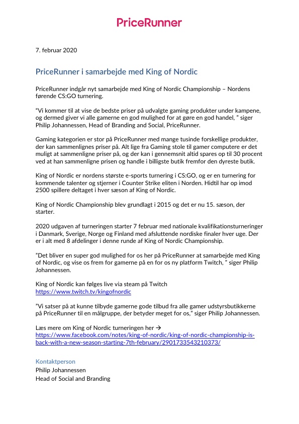 PriceRunner i samarbejde med King of Nordic