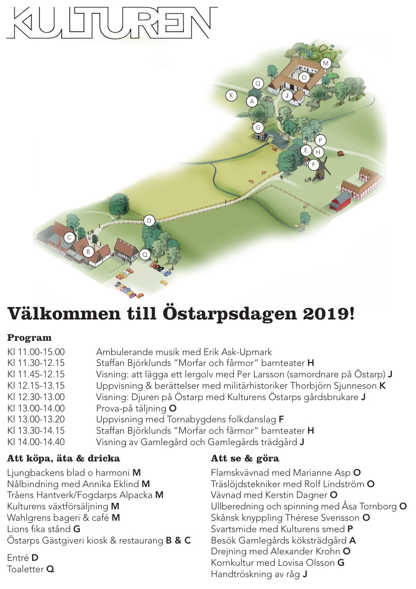 Karta och program för Östarpsdagen, 25 augusti 2019