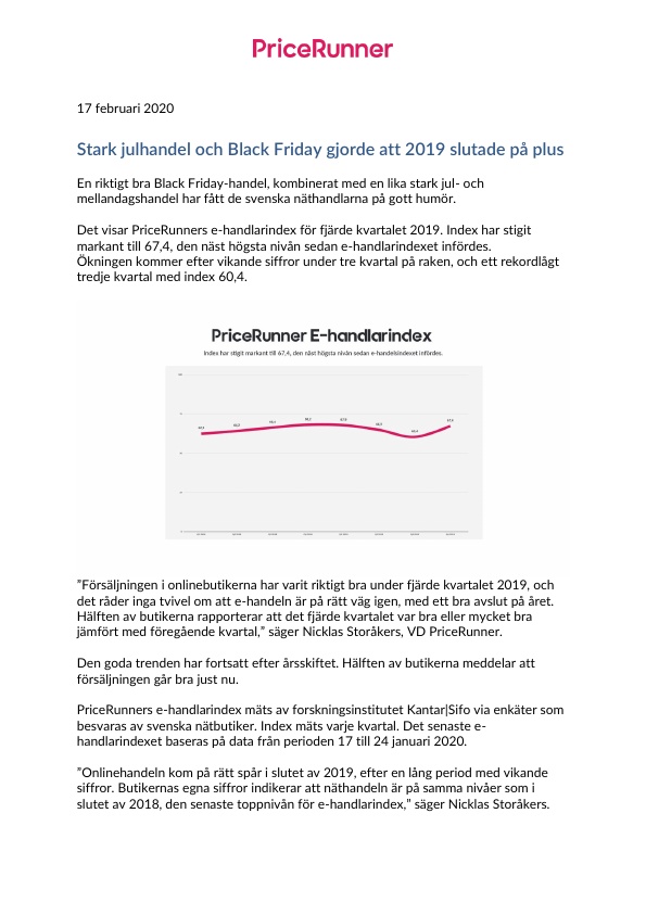 E-handlarindex fjärde kvartalet 2020