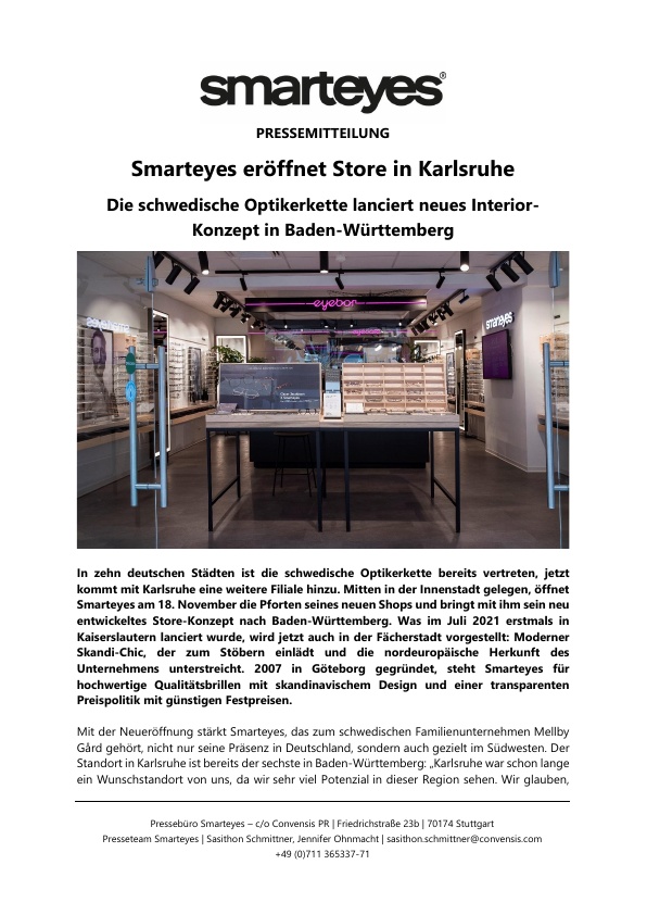 Die schwedische Optikerkette lanciert neues Interior-Konzept in Baden-Württemberg