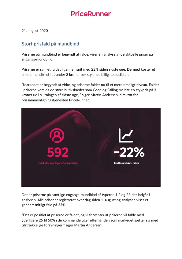 Prisen falder på mundbind