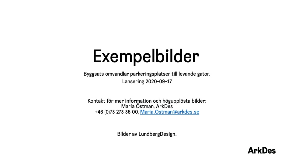 Byggsats omvandlar parkeringsplatser till mötesplatser

En ny typ av byggsats som ska förändra hur vi använder stadens gator testas nu i Stockholm i ett innovationsprojekt som leds av ArkDes Think Tank. Med hjälp av byggsatsen kan kommuner eller invånare snabbt skapa plats för lek, utegym, odling, sociala knutpunkter eller annat som ger gatan liv. Det är också ett sätt att få ordning på de omdebatterade elsparkcyklarna. Cred: LundbergDesign.
