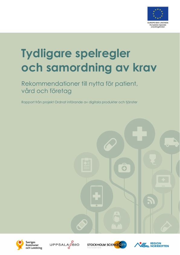 Rekommendationer till nytta för patient, vård och företag. Rapport från projekt Ordnat införande av digitala produkter och tjänster. Rapporten beskriver några av landstingens och små och medelstora företags utmaningar avseende att införa digitala tjänster i hälso- och sjukvård. Landstingen ser stora fördelar och har ambitioner att öka sin digitaliseringsgrad, men det finns hinder på vägen.