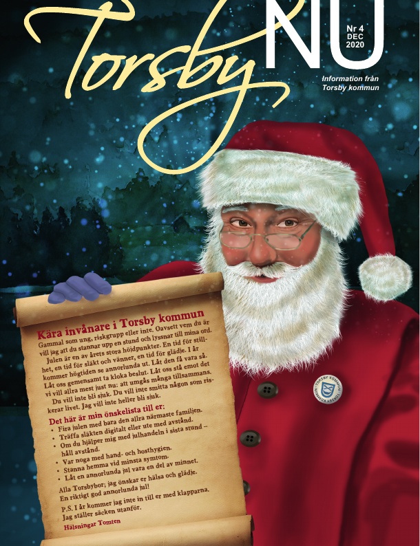 Framsidan på kommuntidningen Torsby Nu nr 4, 2020. Den kommer i brevlådan till alla hushåll den 21 december 2020 och till alla företag den 22 december.