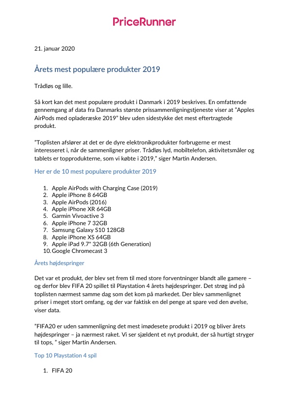 De mest populære produkter i 2020