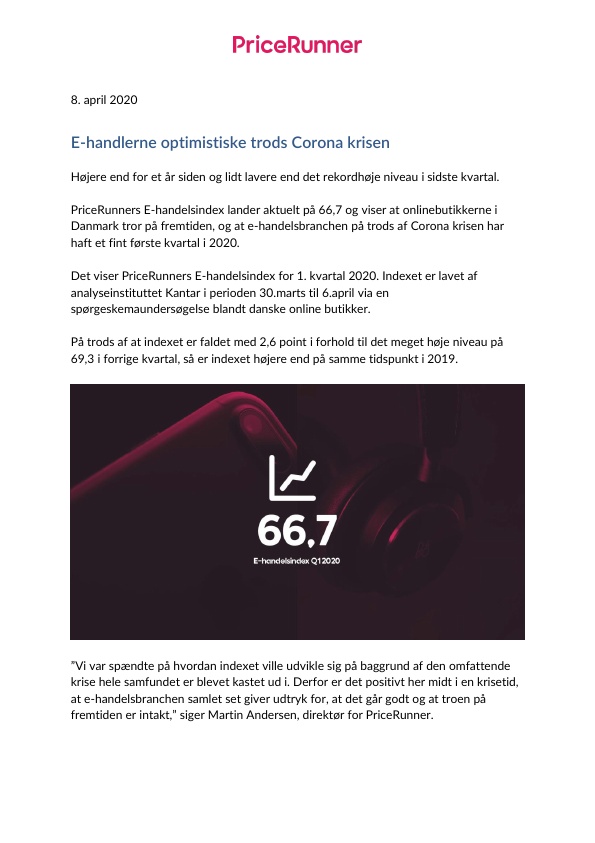 PriceRunners E-handelsindex Q1 2020