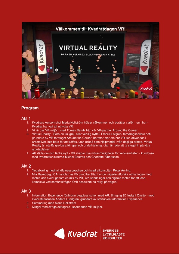 Detaljerat program för Kvadratdagen VR