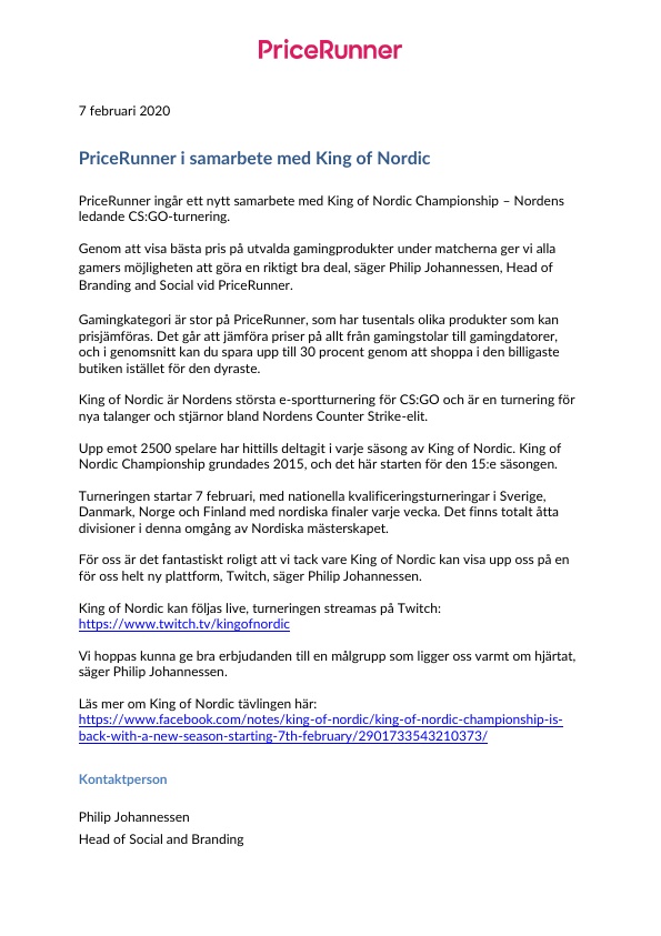 PriceRunner i samarbete med King of Nordic