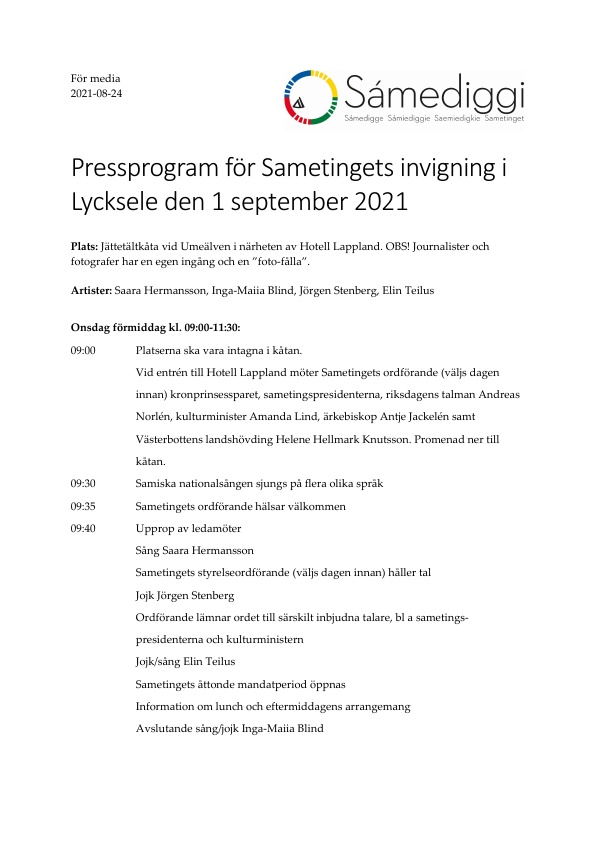 Pressprogram 1 september 2021