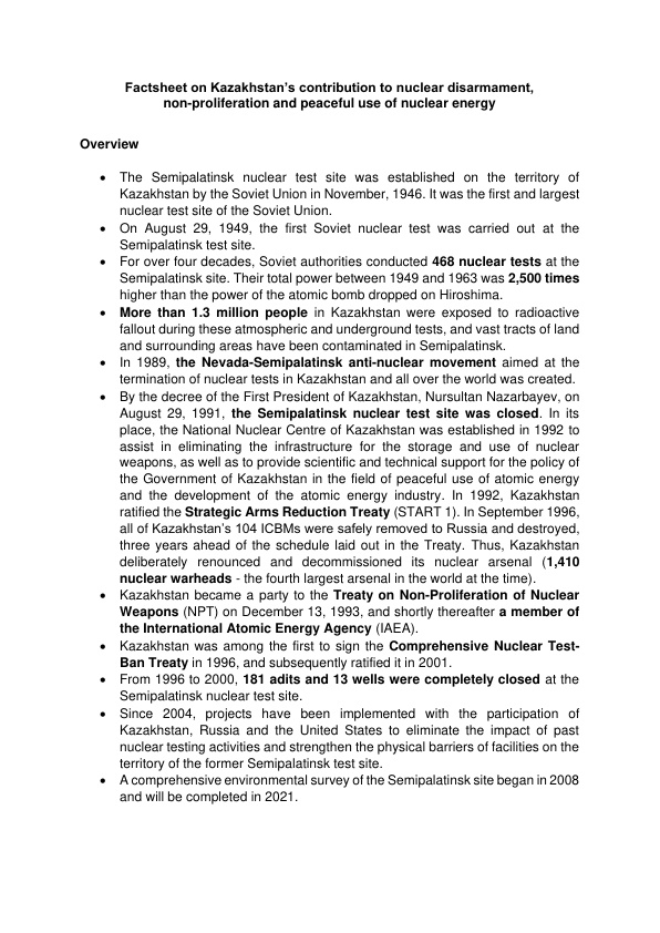 Factsheet on Kazakhstan_s contribution to nuclear disarmament